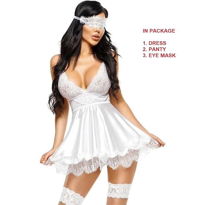women’s solid babydoll lingerie set satin fabric nightie night gown women’s solid babydoll lingerie set satin fabric nightie night gown