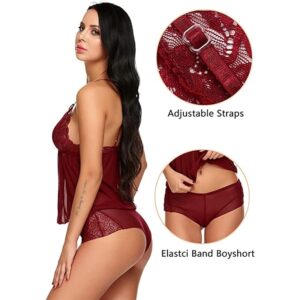 Home women’s chemish mesh babydoll shoulder strap v neck lingerie set
