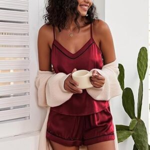 Home satin lingerie pajamas camisole sleeveless top and shorts with spaghetti straps